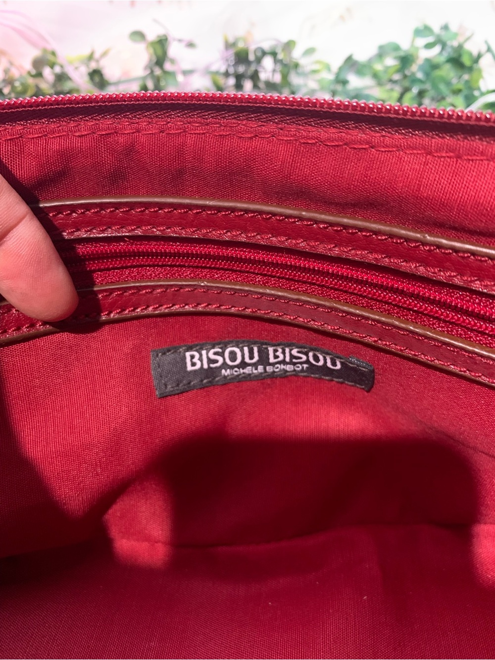 Red Studded Leather Handbag Bisou Bisou - Picture 3 of 6